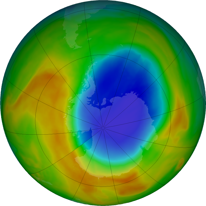 Antarctic ozone map for 16 October 2019